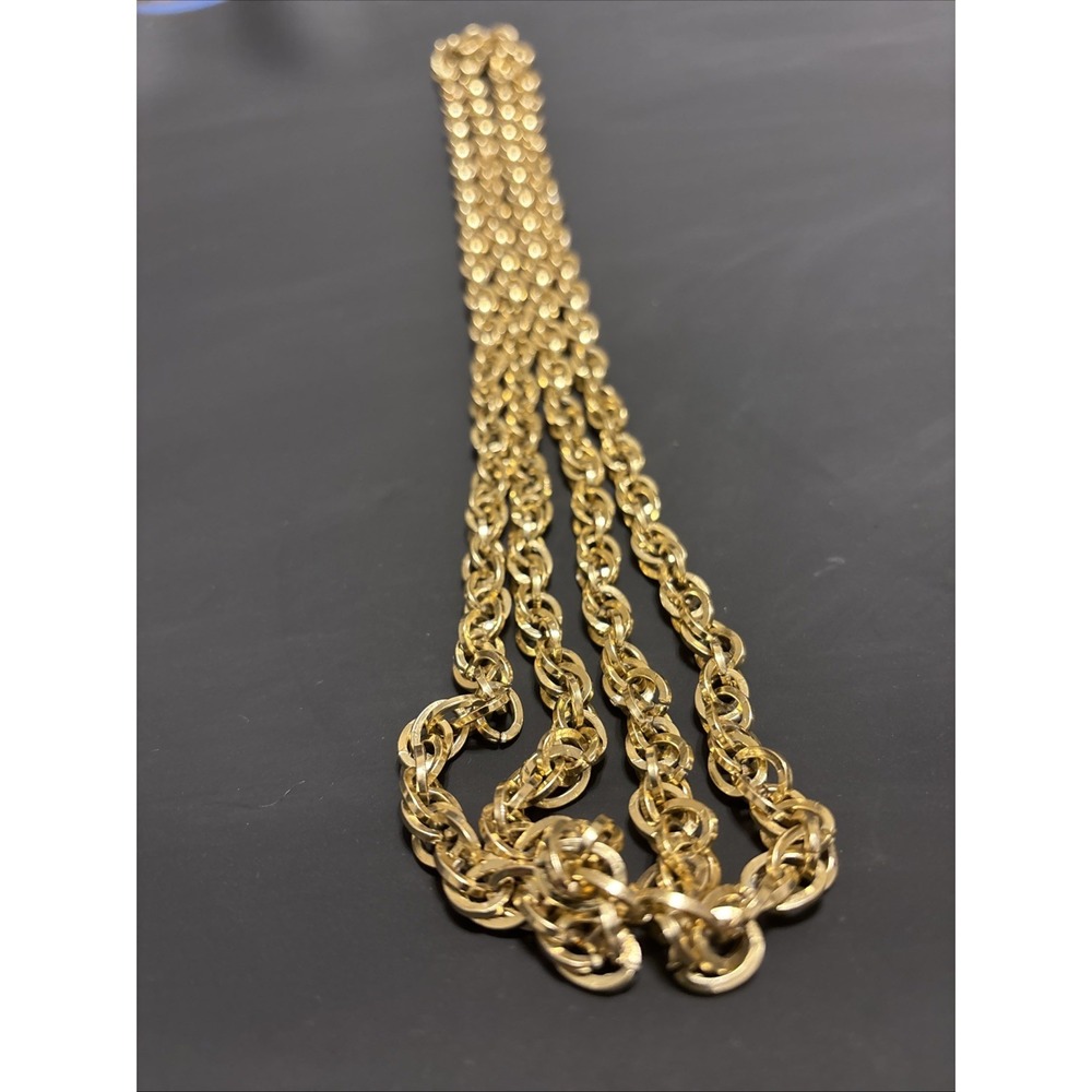 Gold Tone Double Link Chain Necklace 30" Diamond Cut Rolo Cable Fashion Jewelry - Picture 3 of 4